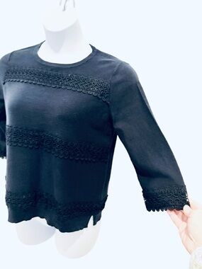 Ann Taylor Blue Sweater with Lace Trim. LP